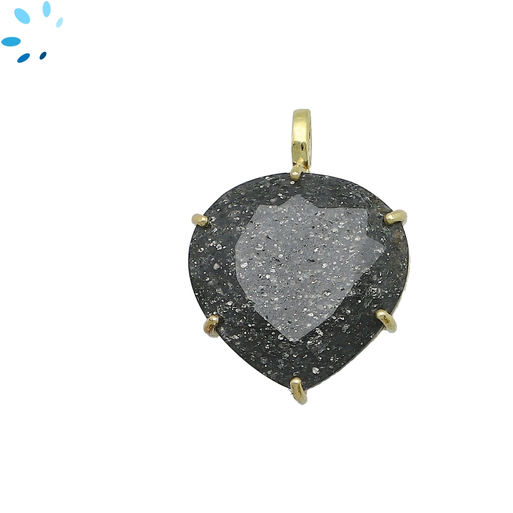 Black Sunstone Heart Prong-Set Pendant Charm 21mm - 18k Gold Plated Sterling Silver - 1 Piece