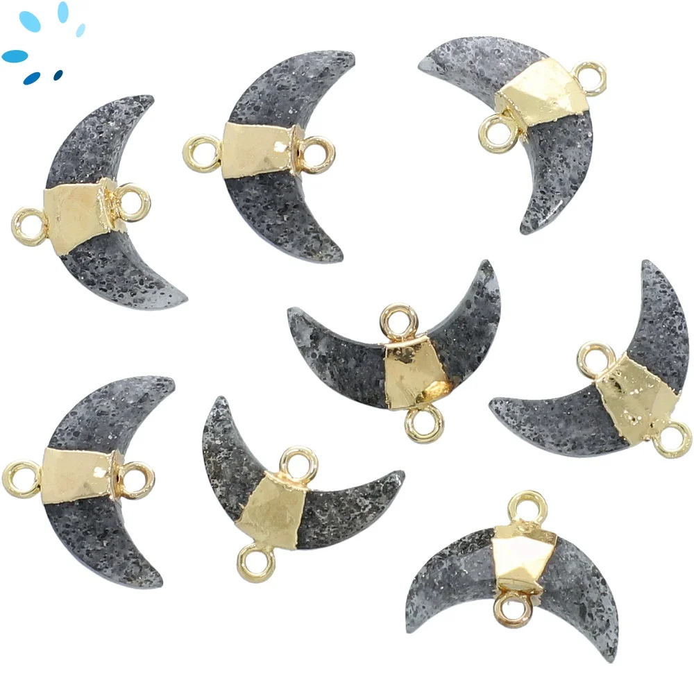 Black Sunstone Moon Connector 15x5 - 17x6mm 18kGold Electroplated - Set of 4