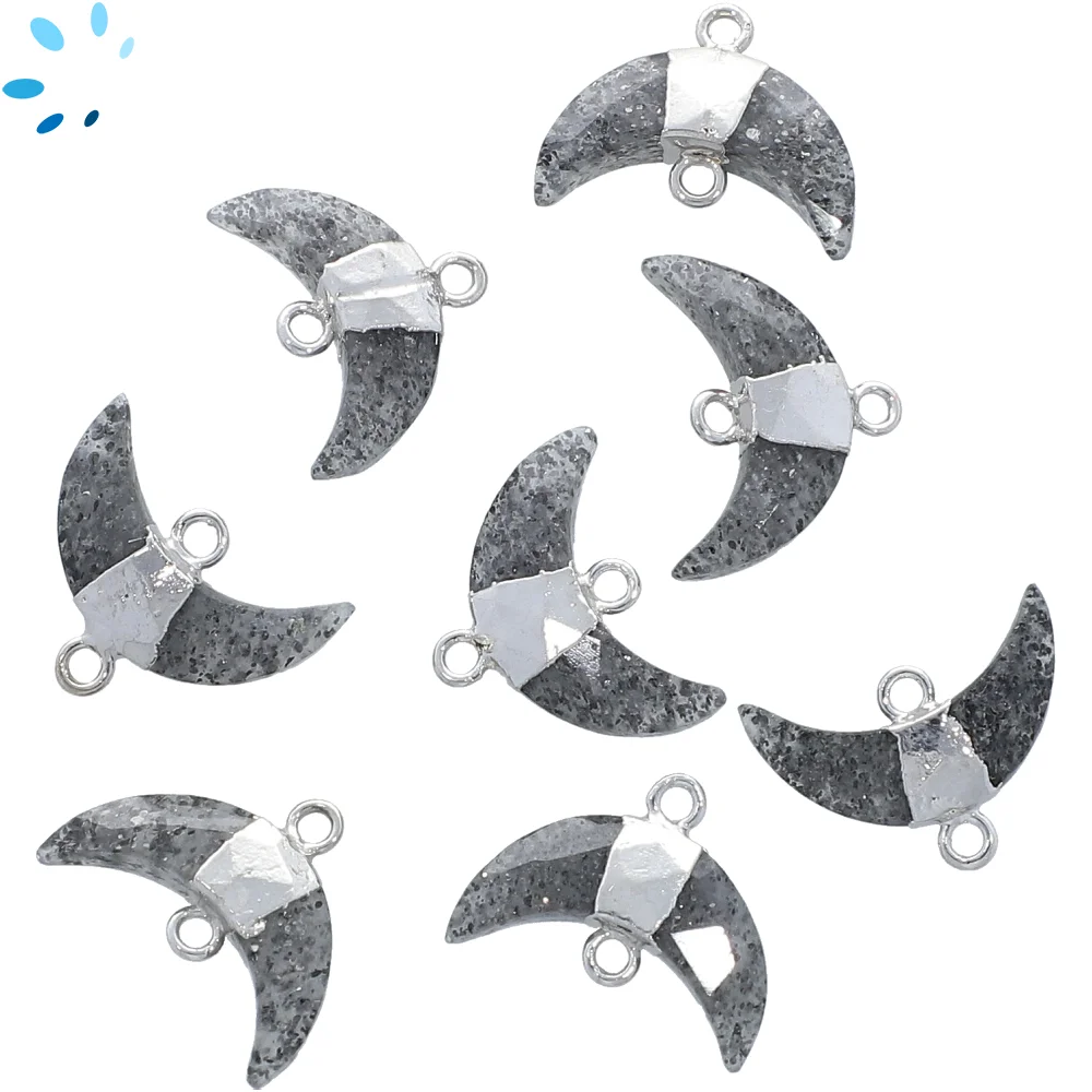 Black Sunstone Moon Connector 15x5 - 17x6mm Silver Electroplated - Set of 4