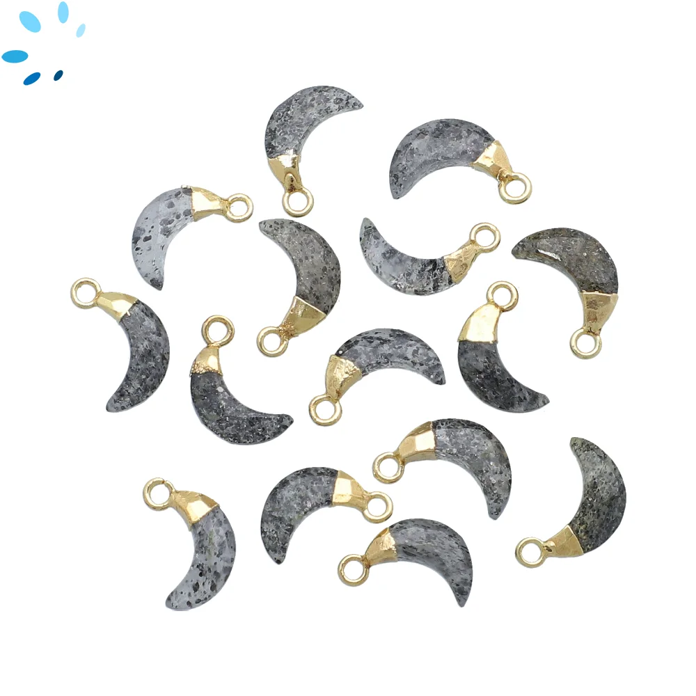 Black Sunstone Moon Pendant Charm 9x3mm 18k Gold Electroplated - Set of 4