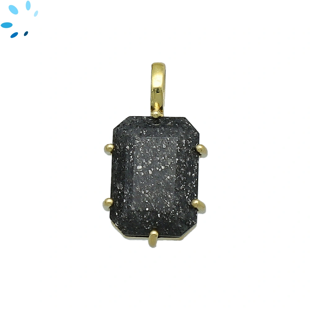 Black Sunstone Octagon Prong-Set Pendant Charm 15x12mm - 18k Gold Plated Sterling Silver - 1 Piece 
