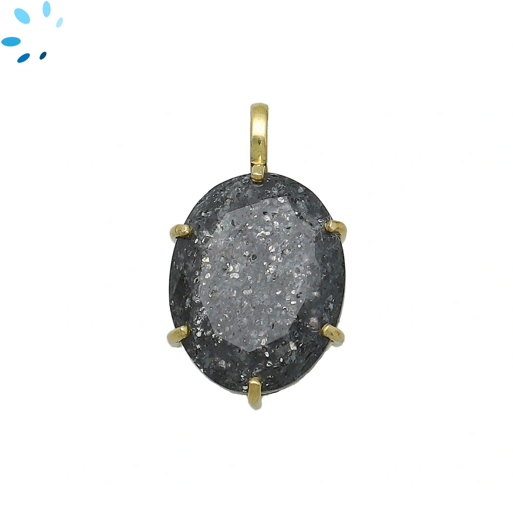 Black Sunstone Oval Prong-Set Pendant Charm 19x14mm - 18k Gold Plated Sterling Silver - 1 Piece 
