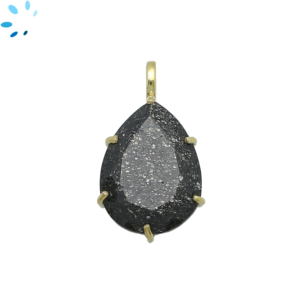 Black Sunstone Pear Prong-Set Pendant Charm 21x15mm - 18k Gold Plated Sterling Silver  - 1 Piece