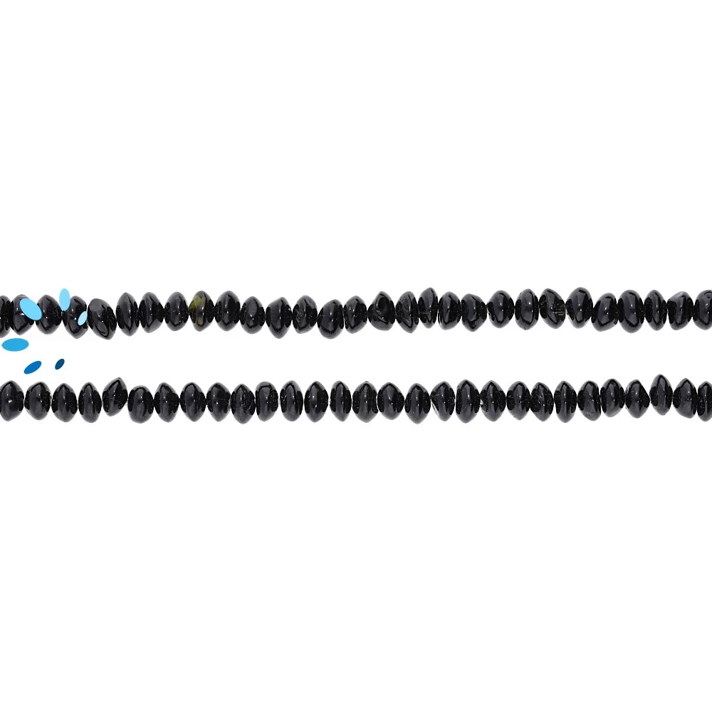 Black Tourmaline Smooth Button Top to Bottom Drilled Beads 4.5mm - 13 Inch Strand