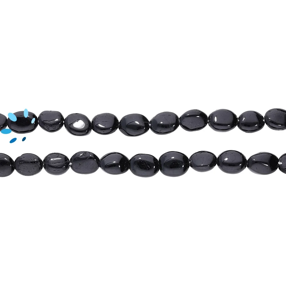 Black Tourmaline Smooth Oval Top to Bottom Drilled Beads 9x7mm - 13 Inch Strand