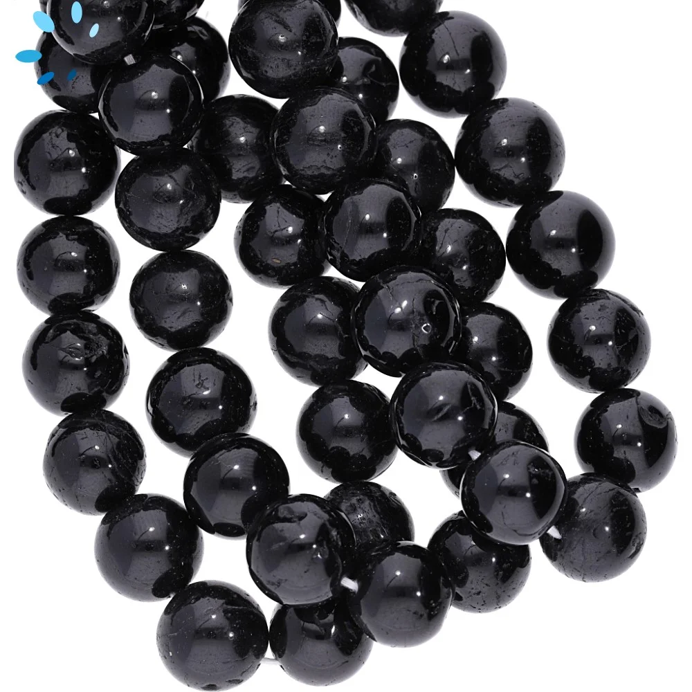 Black Tourmaline Smooth Round Beads 12mm - 13 Inch Strand