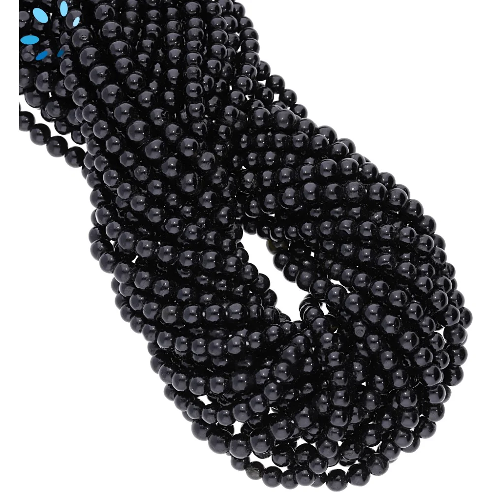 Black Tourmaline Smooth Round Beads 3mm - 13 Inch Strand