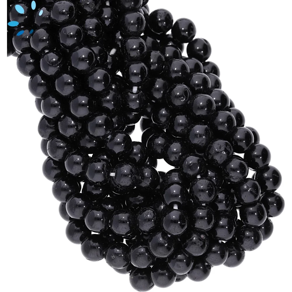Black Tourmaline Smooth Round Beads 7mm - 13 Inch Strand