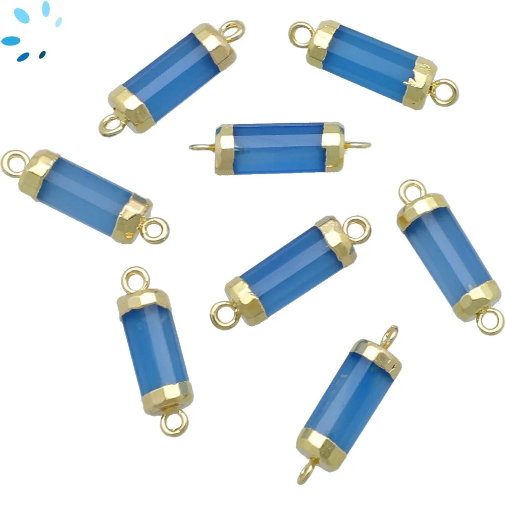 Blue Chalcedony Barrel Connector 13x5mm 18k Gold Electroplated - Set of 4