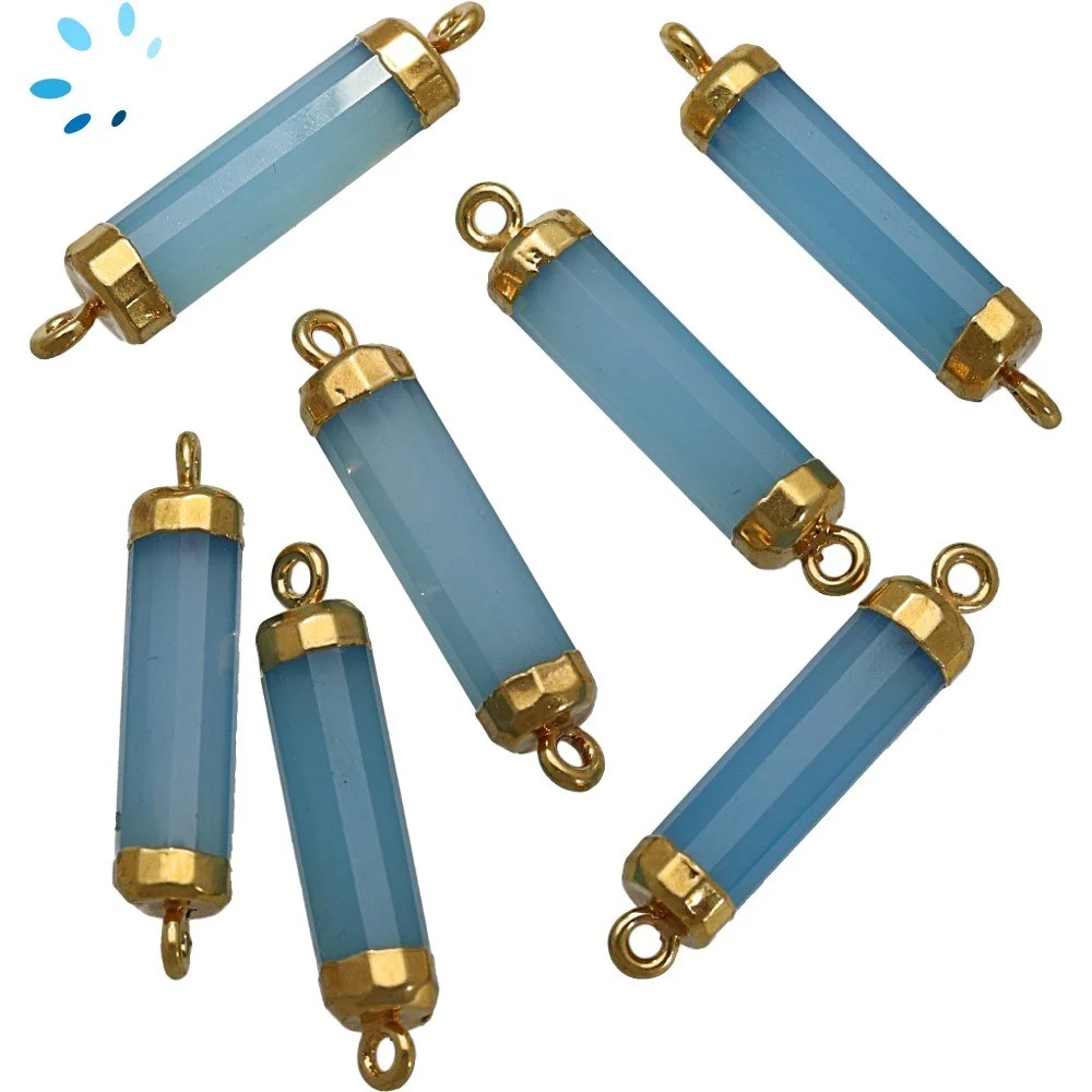 Blue Chalcedony Barrel Connector 18x5mm 18k Gold Electroplated - Set of 4