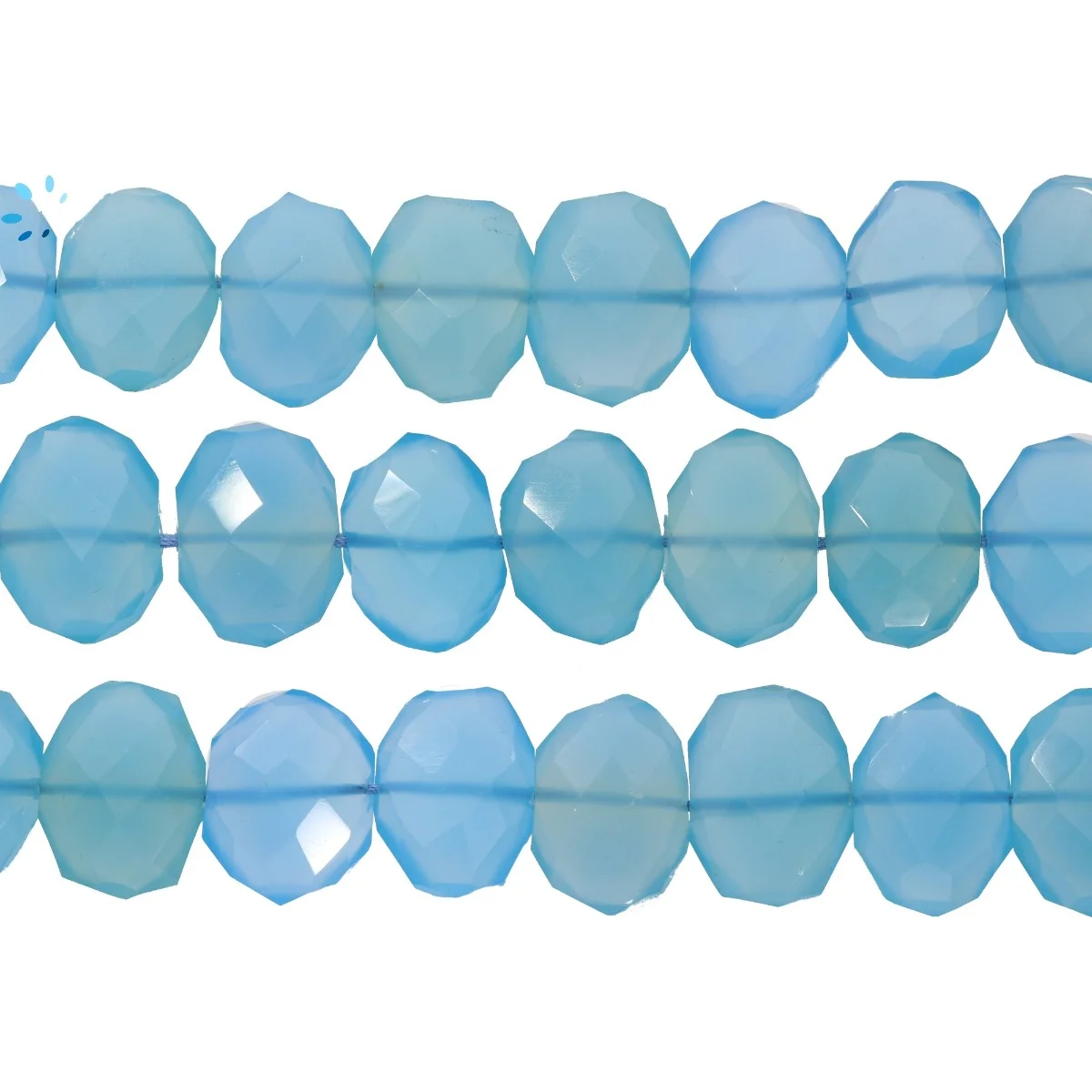 Blue Chalcedony Faceted Nuggets Center Drilled Beads 14x10 - 16x12mm - 13 Inch Strand