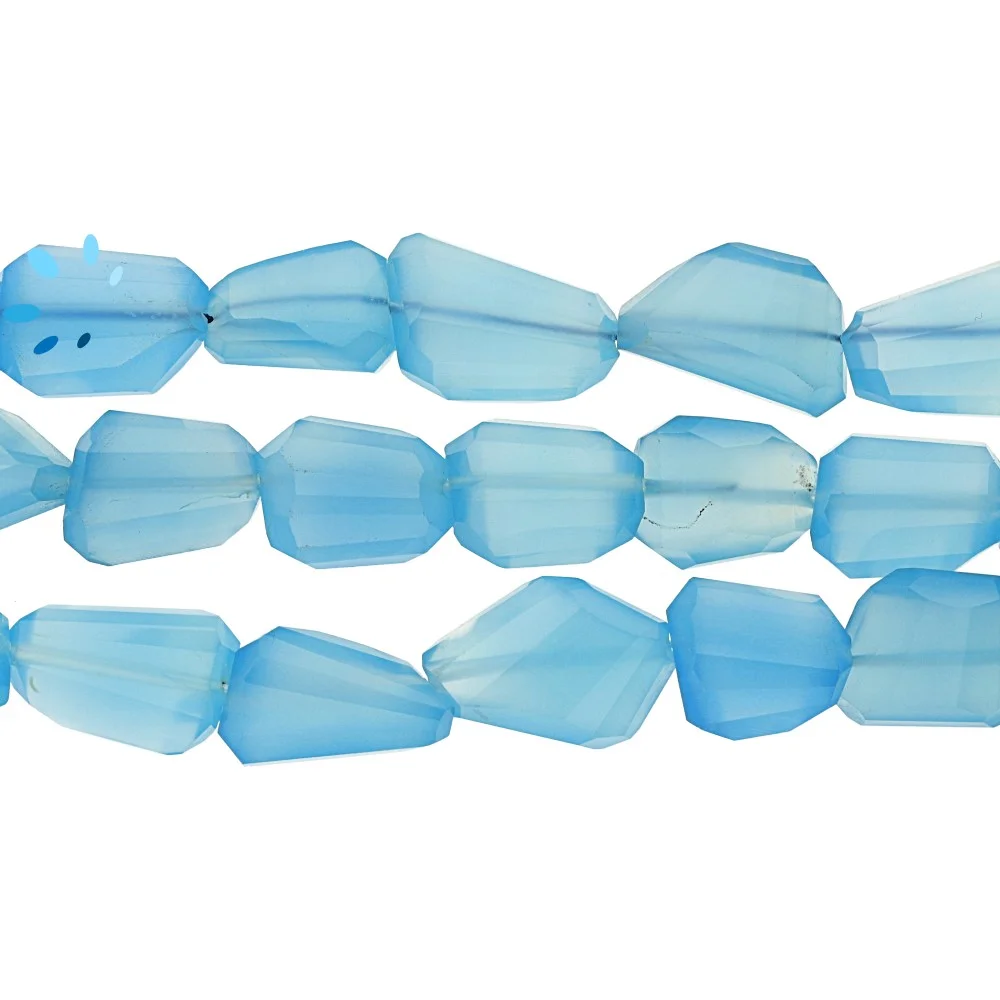 Blue Chalcedony Faceted Nuggets Top to Bottom Drilled Beads 10x7 - 12x8mm - 13 Inch Strand