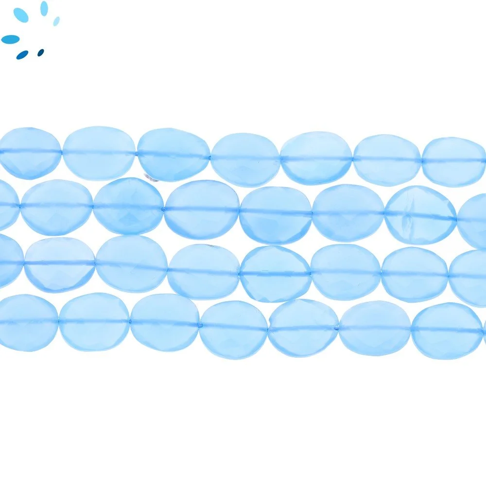 Blue Chalcedony Faceted Oval Nuggets Top to Bottom Drilled Beads 10x8 - 12x9mm - 13 Inch Strand