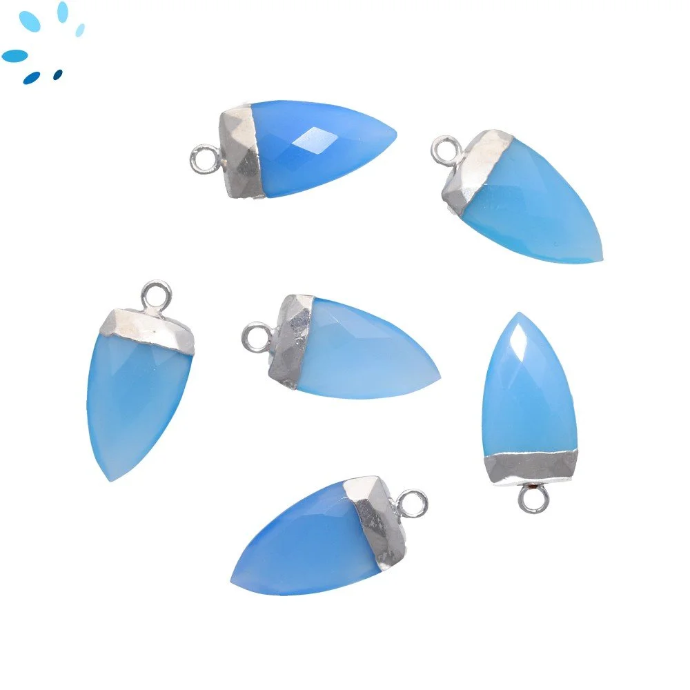 Blue Chalcedony Half Marquise Charm Pendant 18X10mm Silver Electroplated - Set of 2