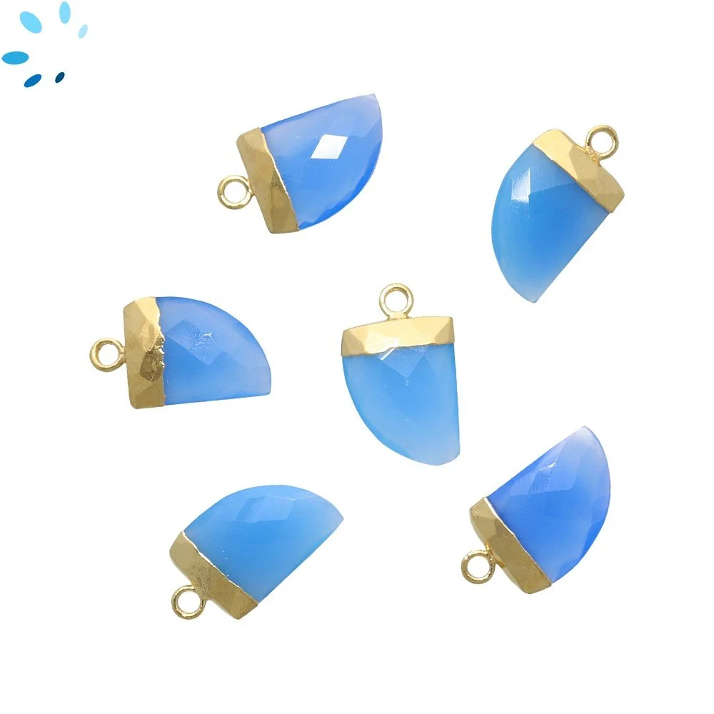 Blue Chalcedony Horn Charm Pendant 13x10 - 15x12mm 18k Gold Electroplated - Set of 4