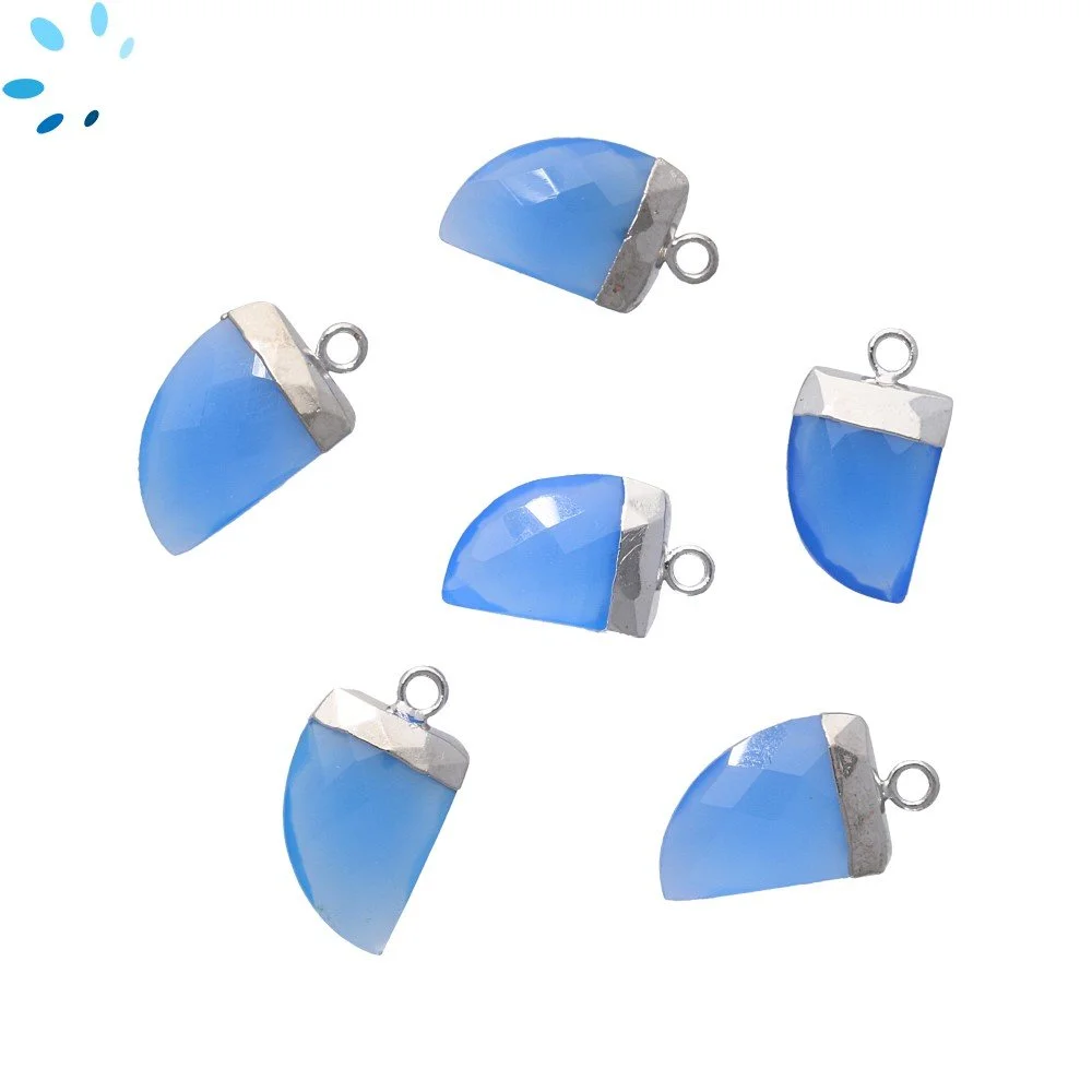 Blue Chalcedony Horn Pendant Charm 13x10 - 15x12mm Silver Electroplated - Set of 4