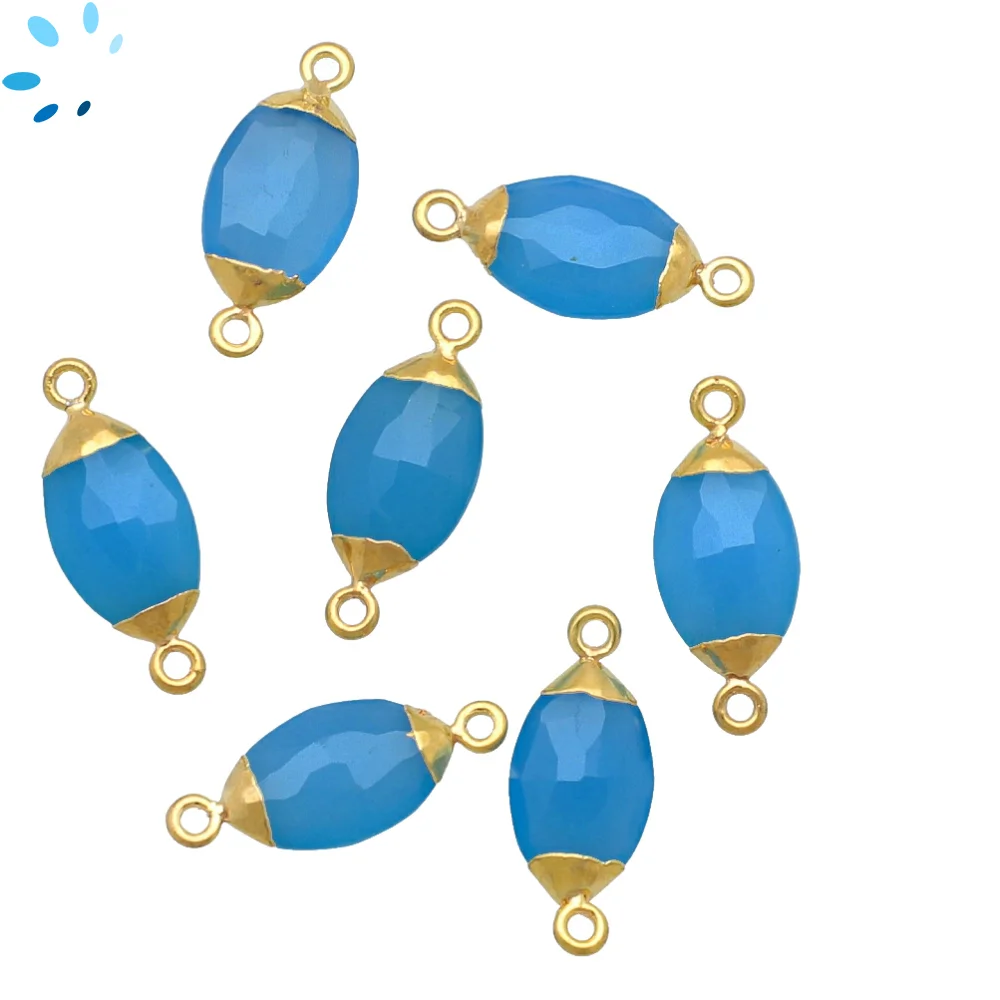 Blue Chalcedony Marquise Connector 14x7 - 16x9mm 18k Gold Electroplated - Set of 4