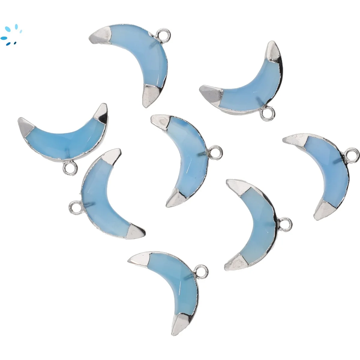 Blue Chalcedony Moon Charm Pendant 15x5 - 17x6mm Silver Electroplated - Set of 4