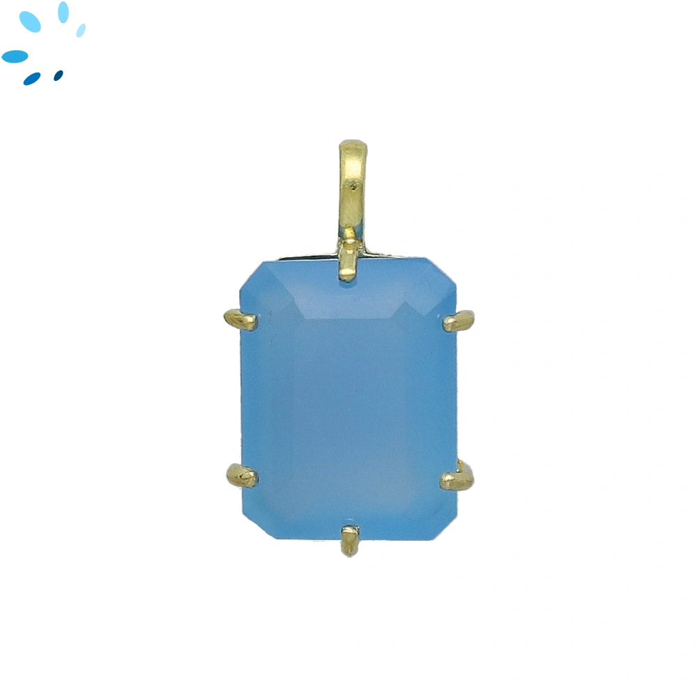 Blue Chalcedony Octagon Prong-Set Pendant Charm 17x14mm - 18k  Gold Plated Sterling Silver - 1 Piece
