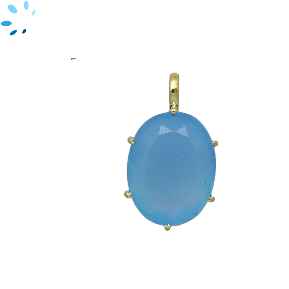 Blue Chalcedony Oval Prong-Set Pendant Charm 19x14mm - 18k  Gold Plated Sterling Silver - 1 Piece