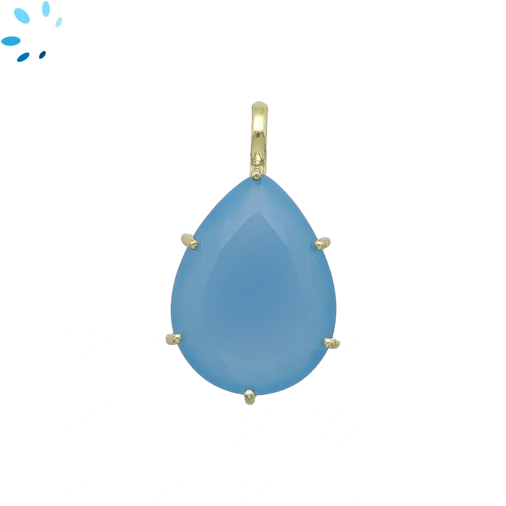 Blue Chalcedony Pear Prong-Set Pendant Charm 22x15mm - 18k  Gold Plated Sterling Silver - 1 Piece