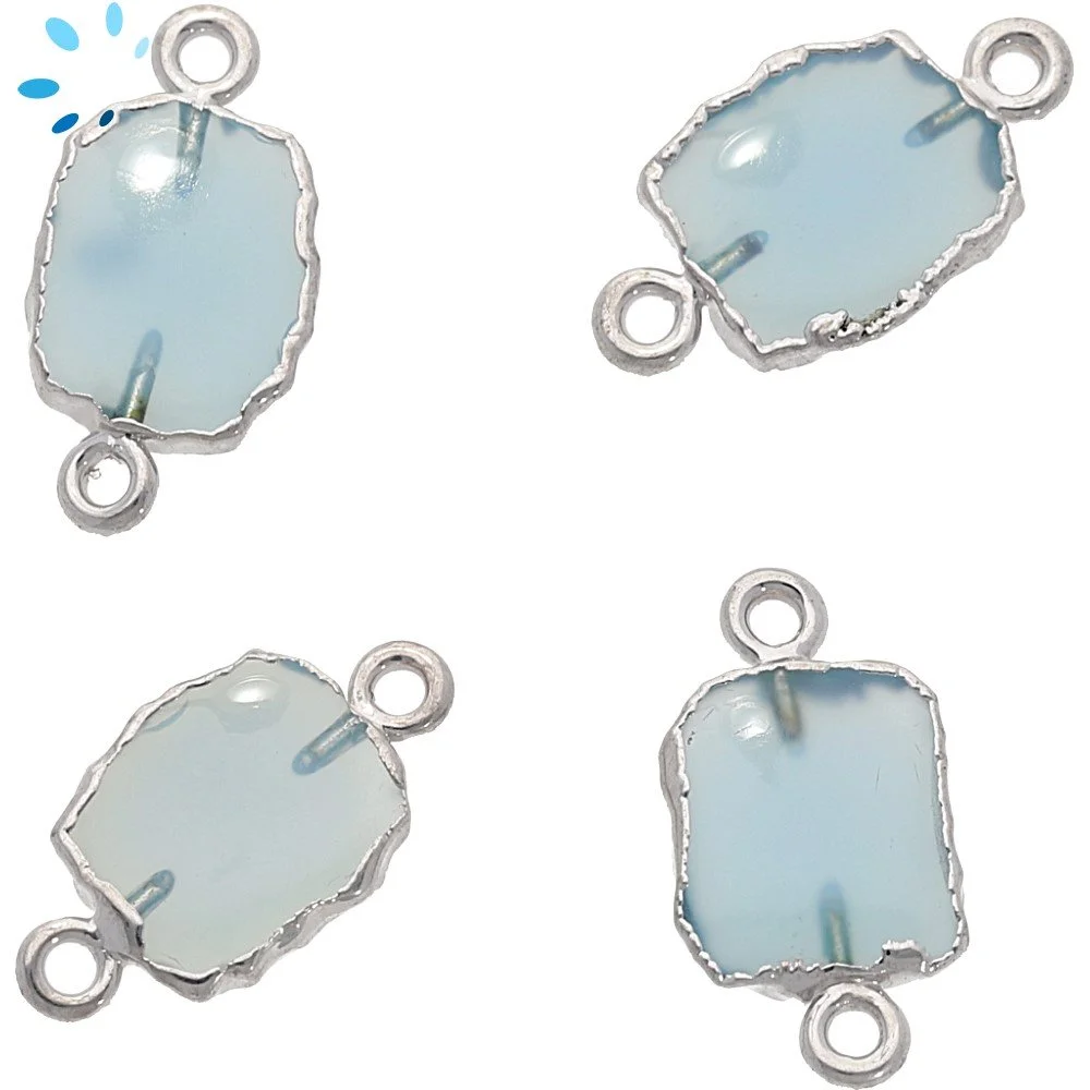 Blue Chalcedony Slice Connector 12x10 - 14x12mm Silver Electroplated - Set of 4