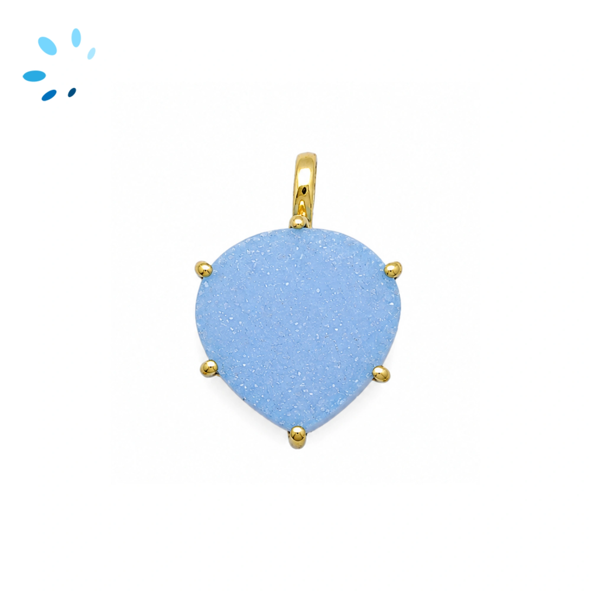 Blue Druzy Heart Prong-Set Pendant Charm 16mm - 18k  Gold Plated Sterling Silver - 1 Piece