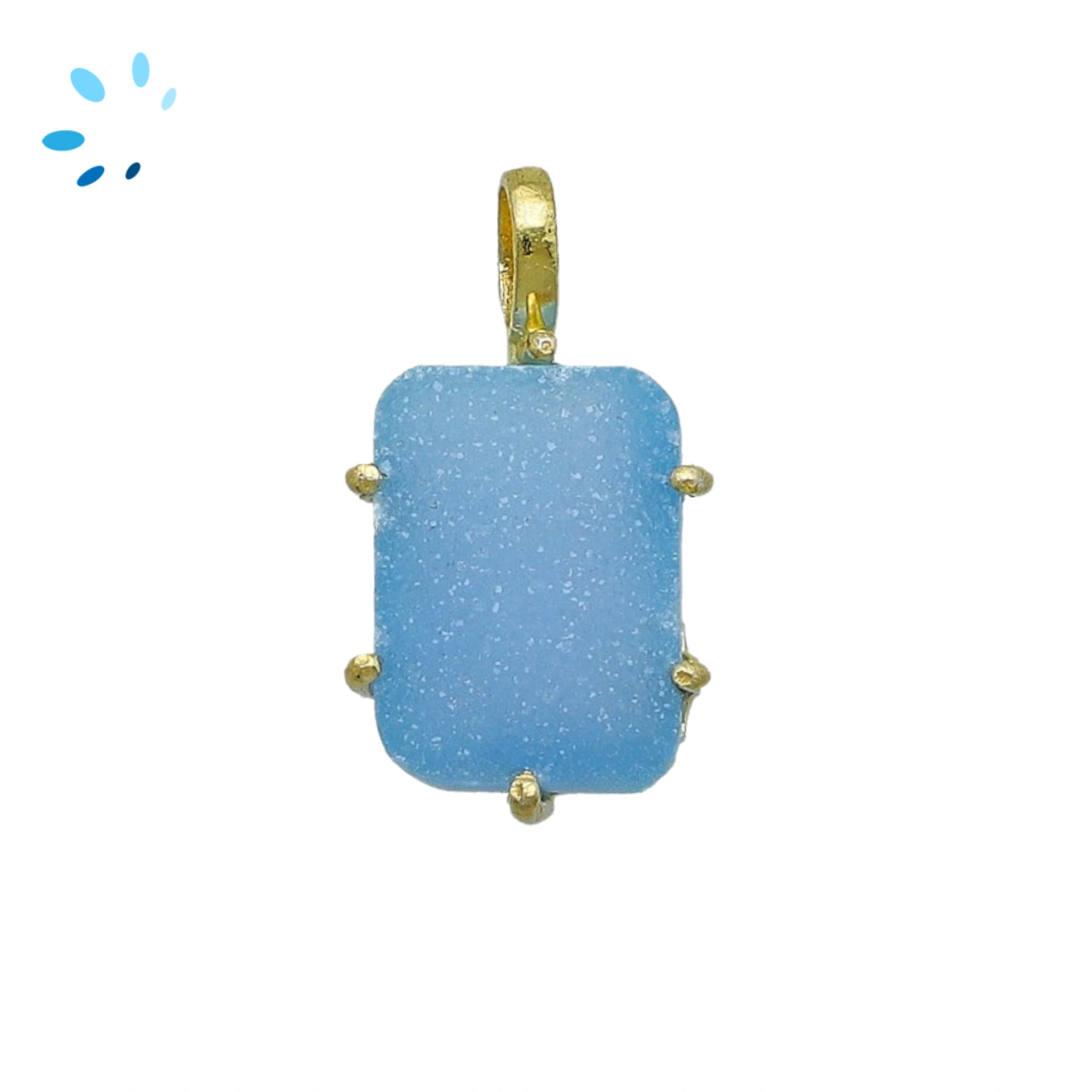 Blue Druzy Octagon Prong-Set Pendant Charm 15x11mm - 18k  Gold Plated Sterling Silver - 1 Piece