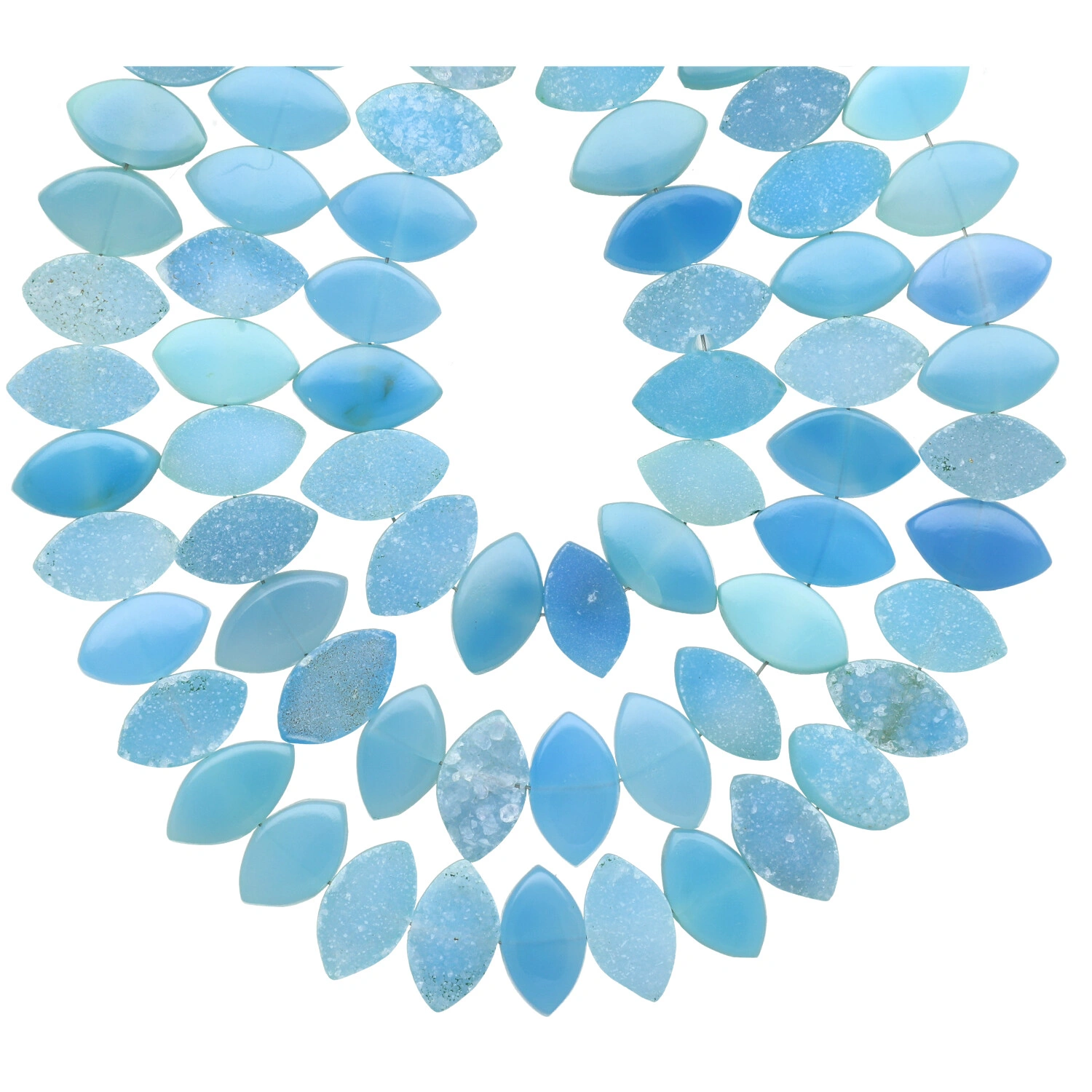 Blue Druzy Rough Marquise Center Drilled Beads 12X7mm - 8 Inch Strand