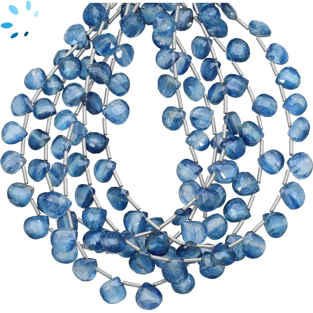 Blue Kyanite Faceted Heart Top Drilled Beads 6mm - 8 Inch Strand