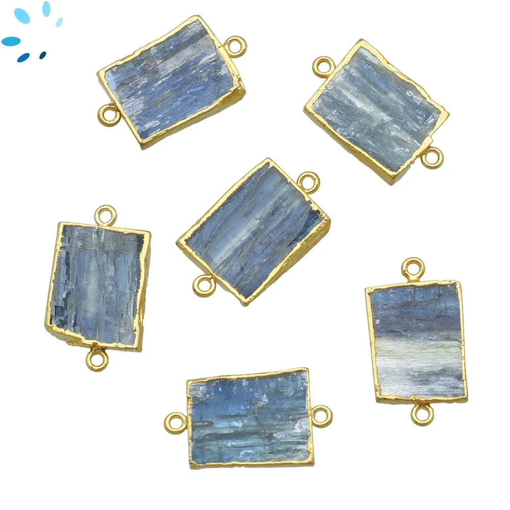 Blue Kyanite Rectangle Connector 15x11 - 17x13mm 18kGold Electroplated - Set of 4