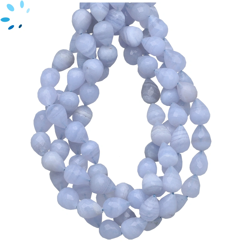 Blue Lace Agate Faceted Drop Top to Bottom Drilled Beads 9x6mm - 13 Inch Strand