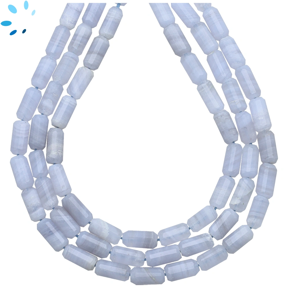Blue Lace Agate Faceted Tube Top to Bottom Drilled Beads 10x5mm - 13 Inch Strand