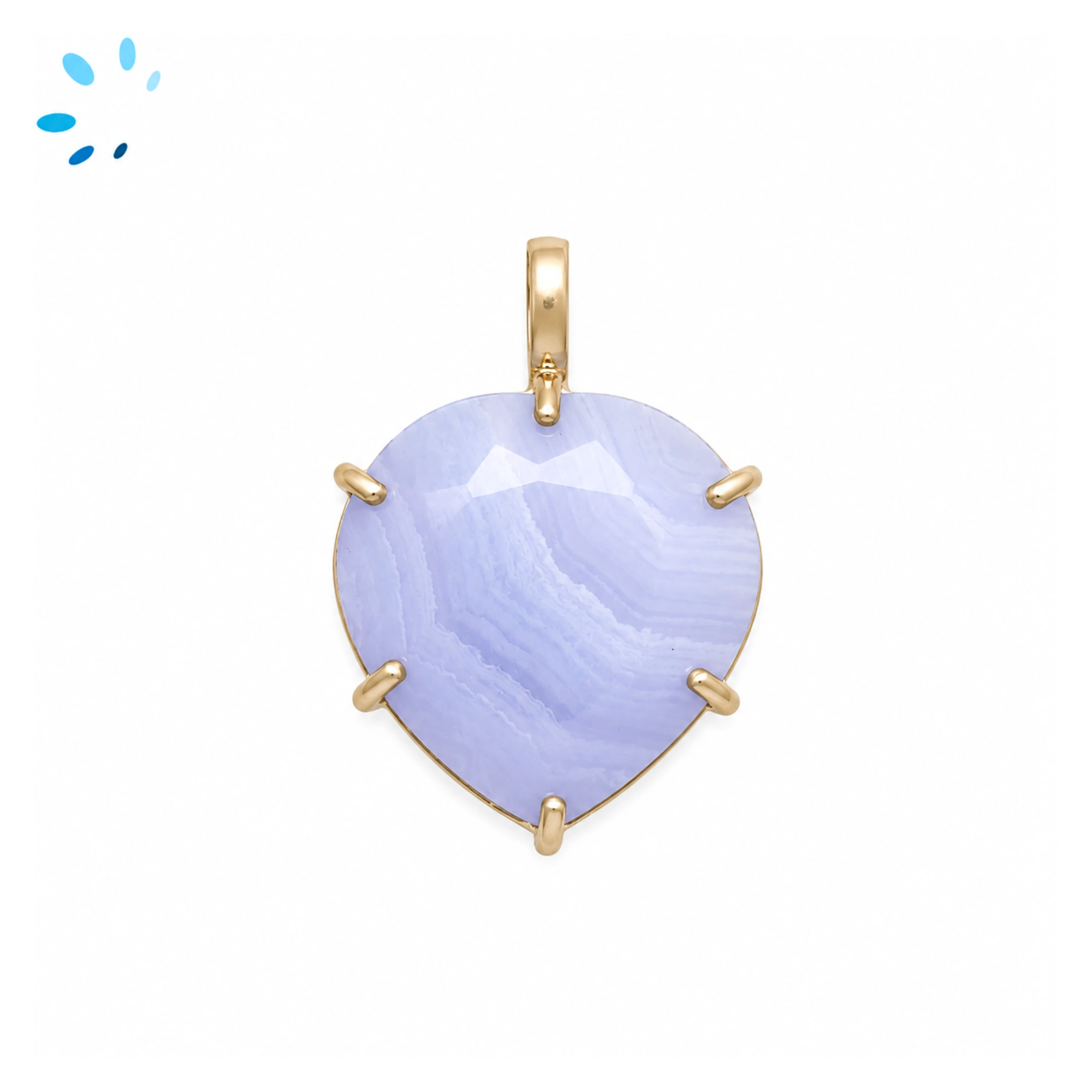 Blue Lace Agate Heart Prong-Set Pendant Charm 20mm - 18k  Gold Plated Sterling Silver - 1 Piece