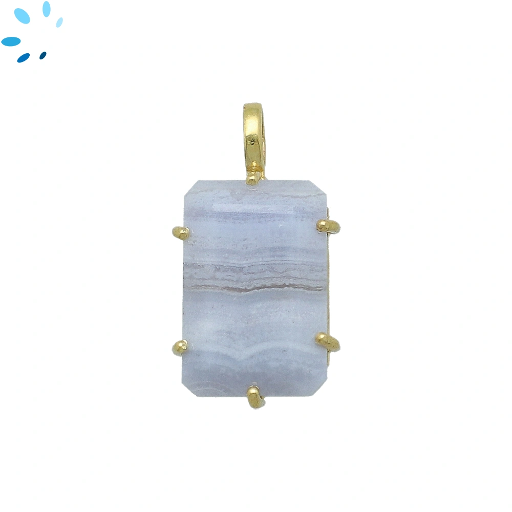 Blue Lace Agate Octagon Prong-Set Pendant Charm 20x14mm - 18k  Gold Plated Sterling Silver - 1 Piece