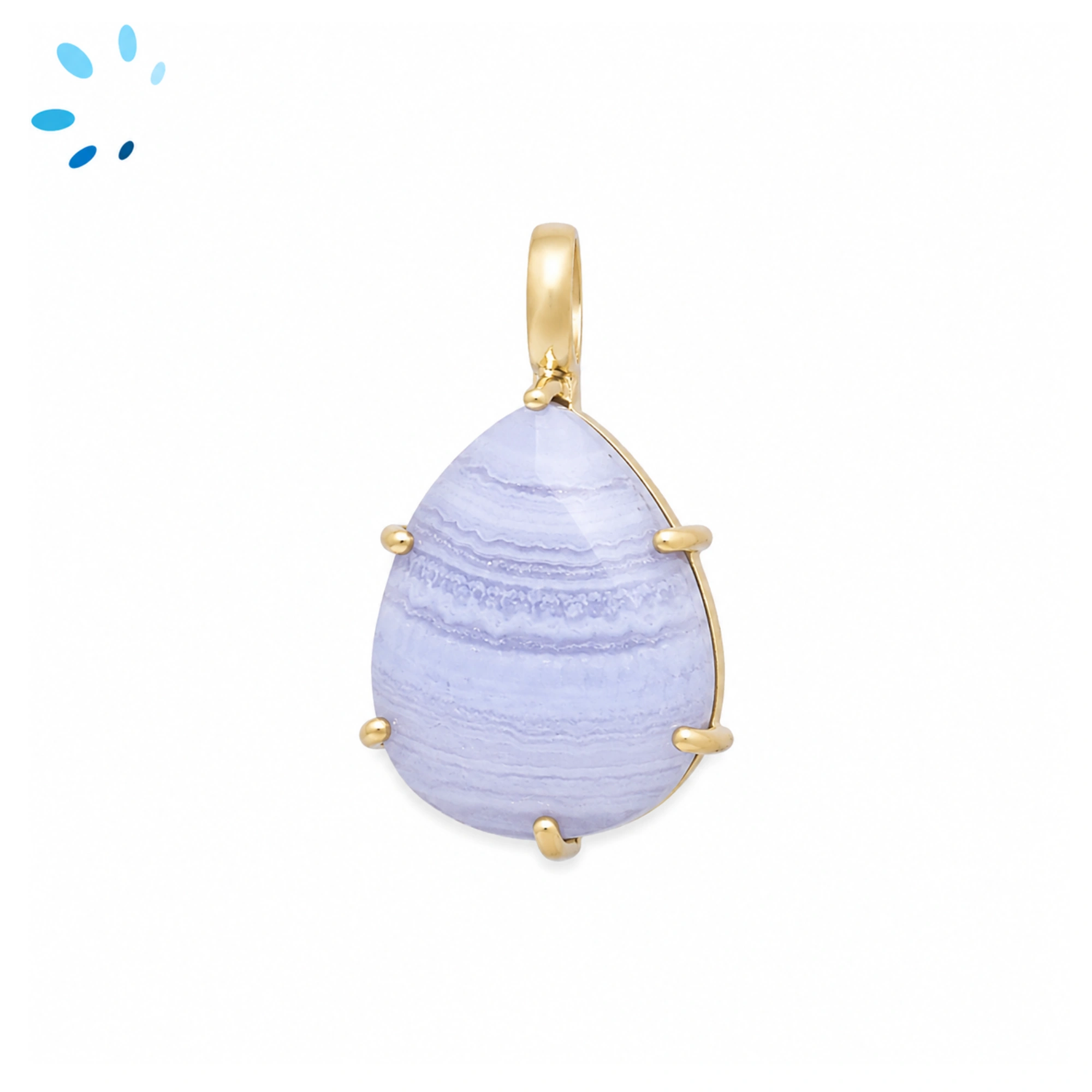Blue Lace Agate Pear Prong-Set Pendant Charm 17x12mm - 18k  Gold Plated Sterling Silver - 1 Piece