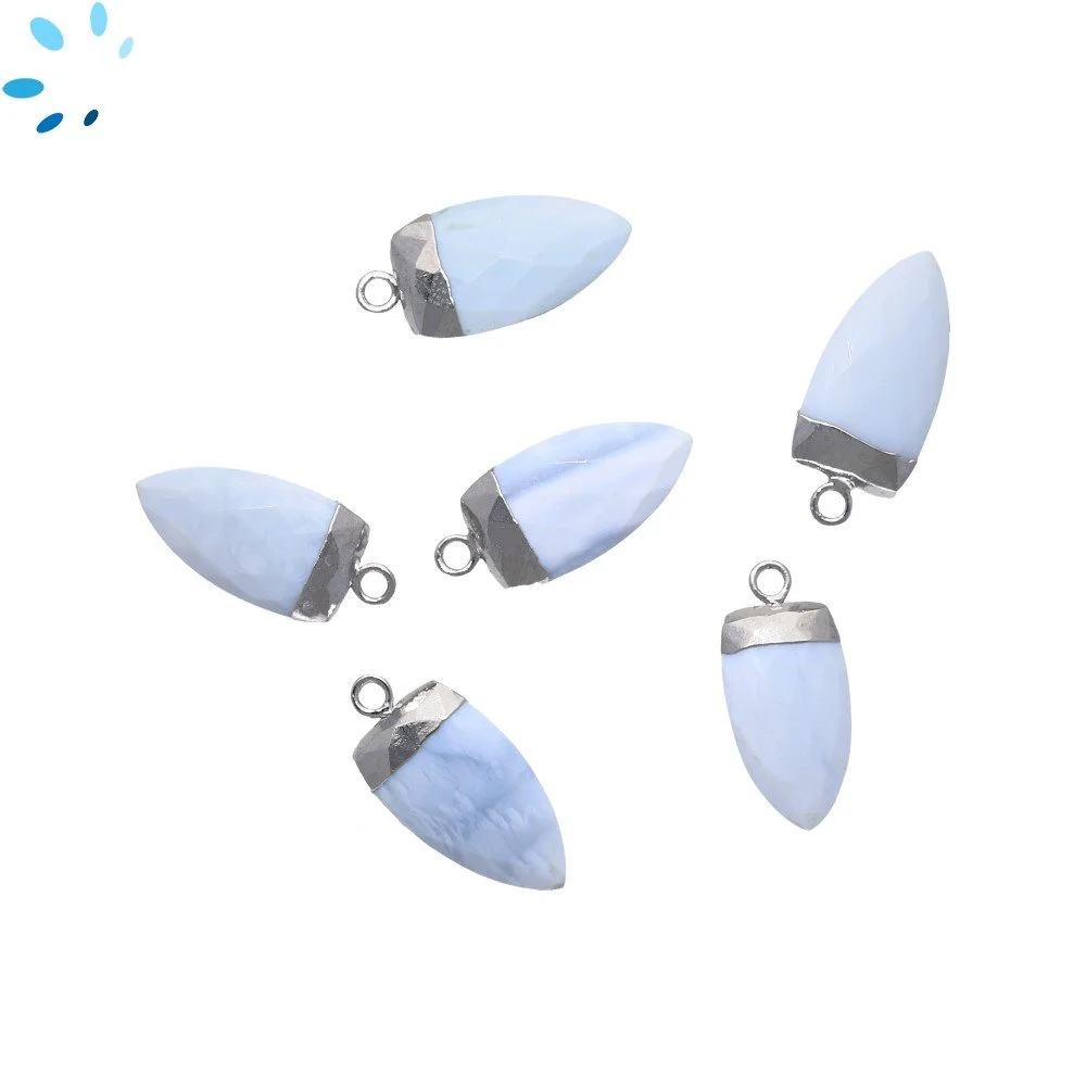 Blue Opal Half Marquise Charm Pendant 18X10mm Silver Electroplated - Set of 2