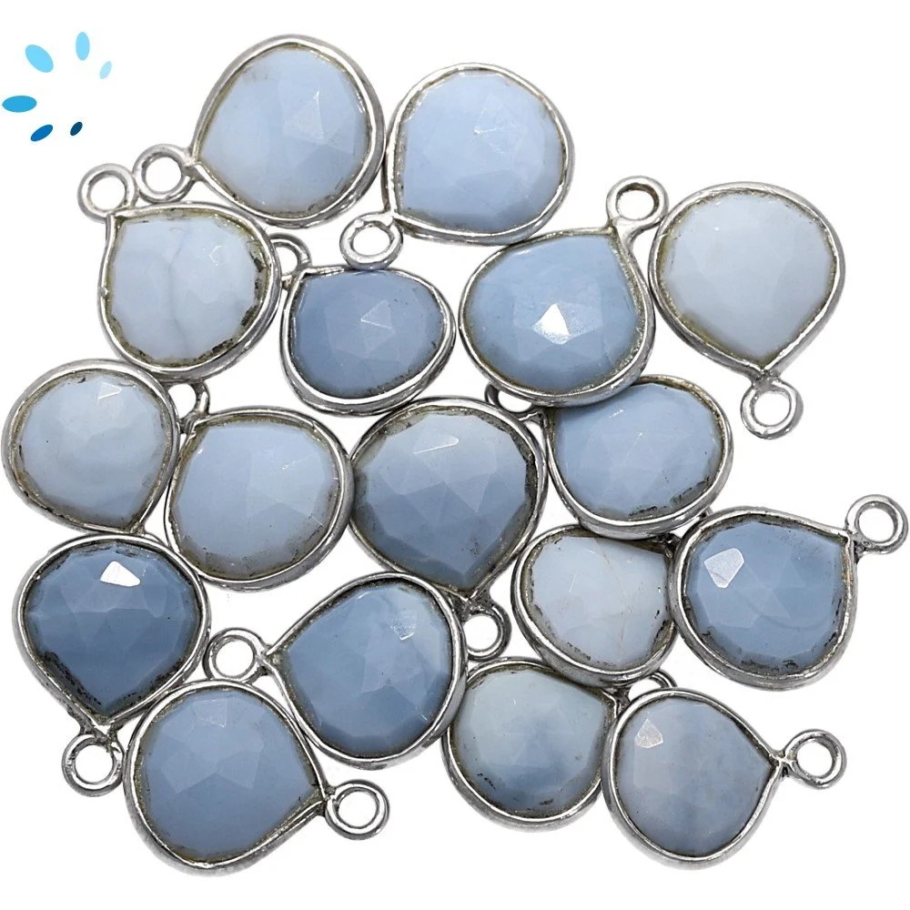 Blue Opal Heart Bezel Charm Pendant 9mm - Platinum Plated Sterling Silver - Set of 4