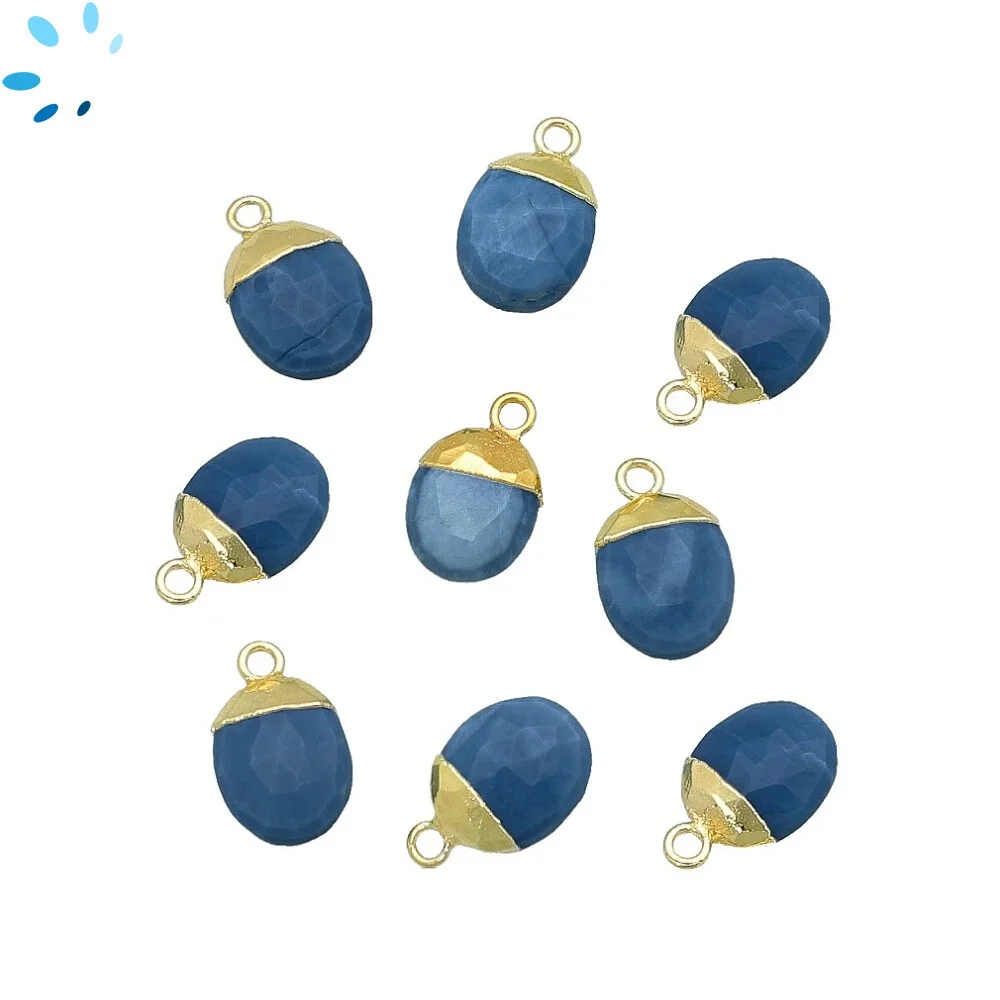 Blue Opal Oval Charm Pendant 10x8 - 12x9mm 18k Gold Electroplated - Set of 4