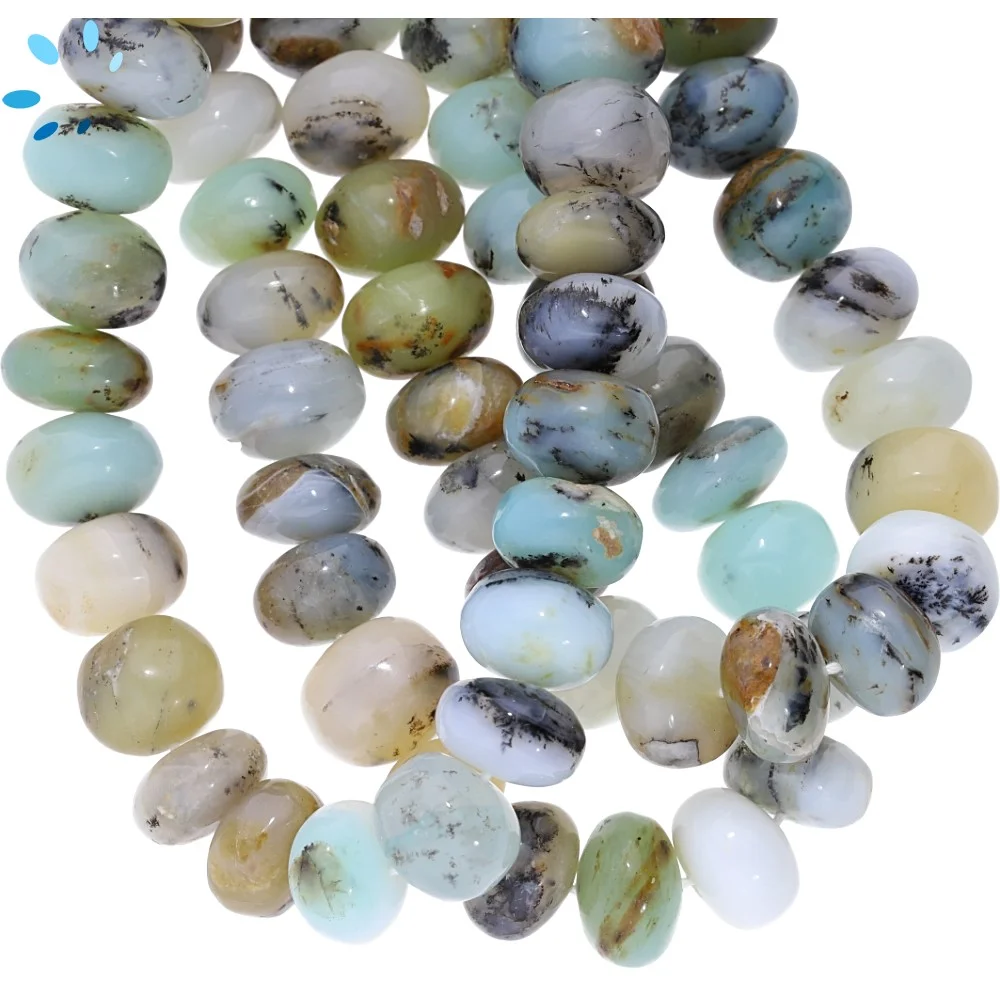 Blue Peruvian Opal Smooth Button Center Drilled Beads 9.5mm - 14 Inch Strand