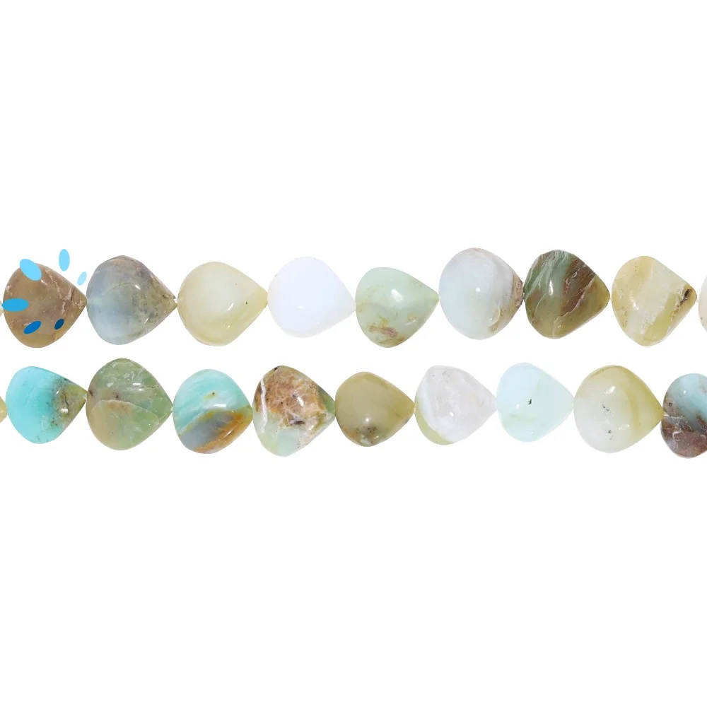 Blue Peruvian Opal Smooth Heart Top to Bottom Drilled Beads 10mm - 14 Inch Strand