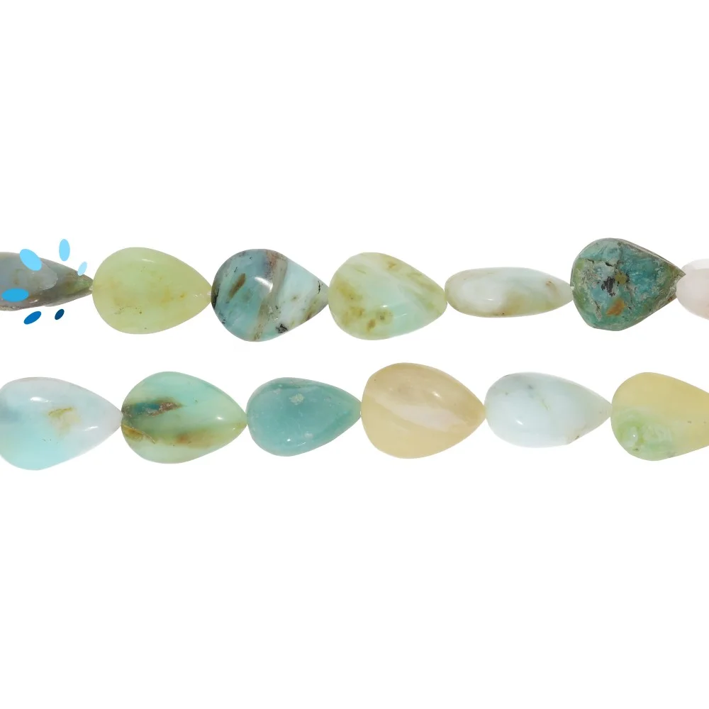 Blue Peruvian Opal Smooth Pear Top to Bottom Drilled Beads 13x10 - 15x12mm - 14 Inch Strand