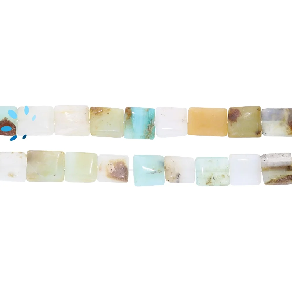 Blue Peruvian Opal Smooth Rectangle Top to Bottom Drilled Beads 10x8 - 12x9mm - 14 Inch Strand