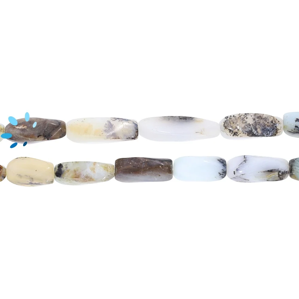 Blue Peruvian Opal Smooth Rectangle Top to Bottom Drilled Beads 14x6 - 20x7mm - 14 Inch Strand