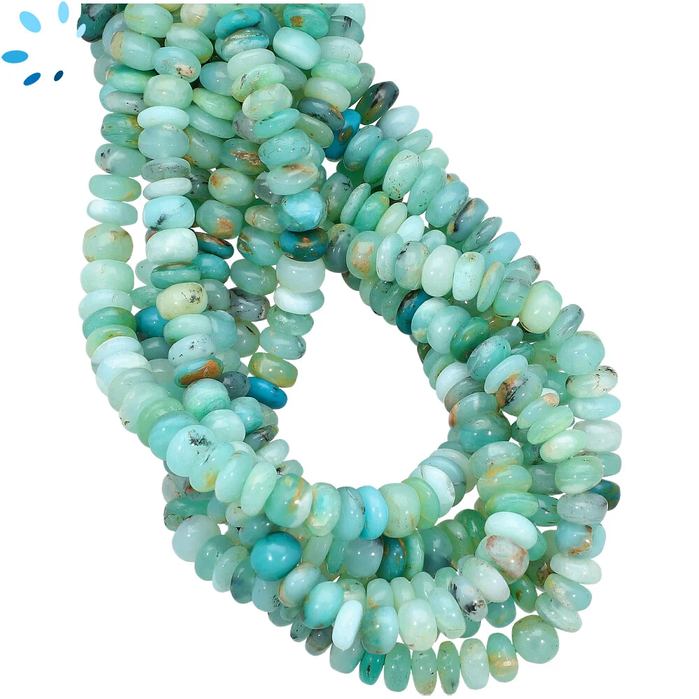 Blue Peruvian Opal Smooth Rondelle Beads 6mm - 14 Inch Strand