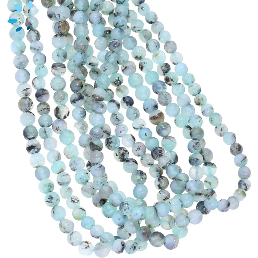Blue Peruvian Opal Smooth Round Beads 4mm - 14 Inch Strand