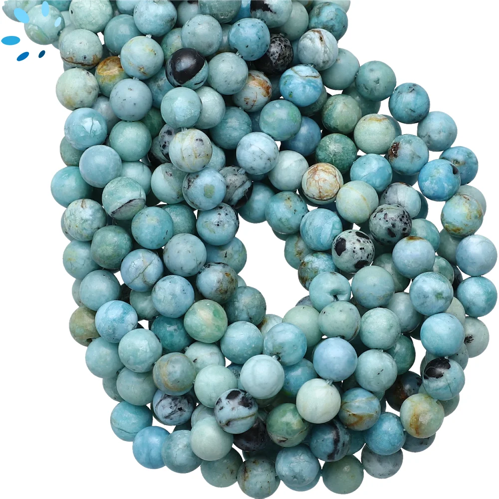 Blue Peruvian Opal Smooth Round Beads 6mm - 14 Inch Strand