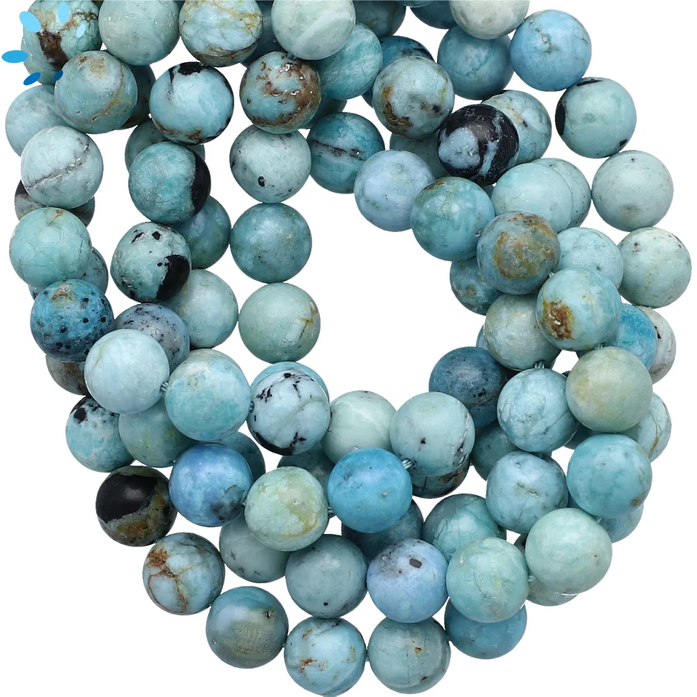 Blue Peruvian Opal Smooth Round Beads 8mm - 14 Inch Strand