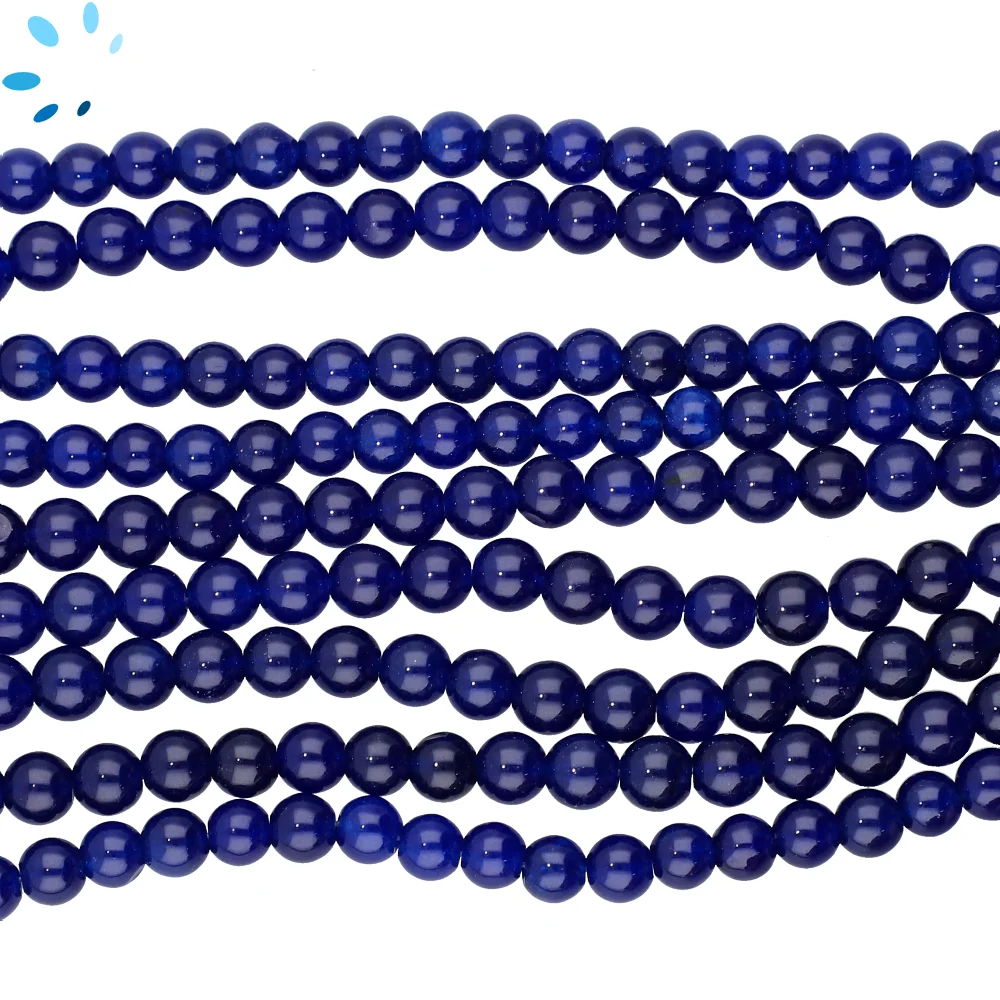 Blue Quartz Smooth Round Top to Bottom Drilled Beads 6mm - 14 Inch Strand