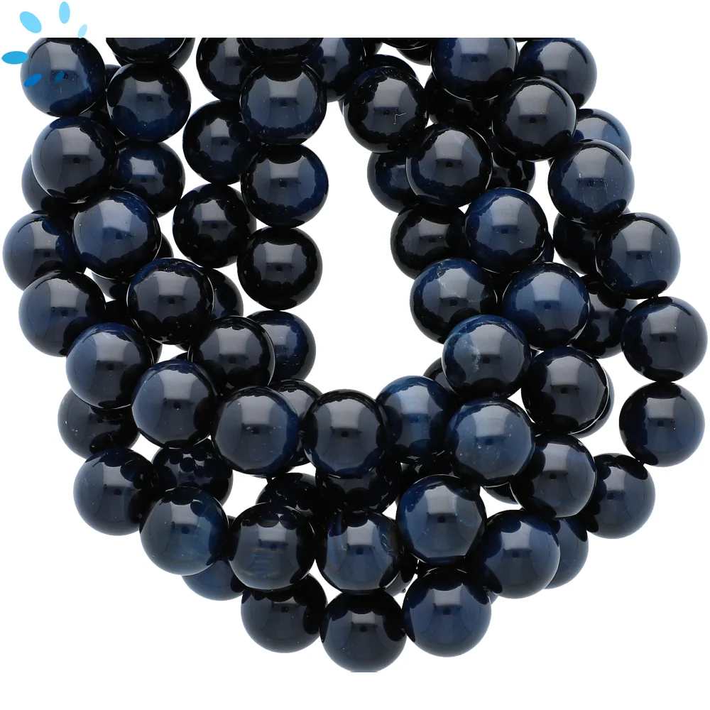 Blue Tiger Eye Smooth Round Top to Bottom Drilled Beads 10mm - 14 Inch Strand